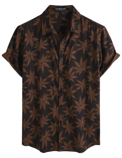 LucMatton Men's 70s Hawaiian Shirt Vintage Print Short Sleeve Button Down Shirts for Summer Vacation & Beach