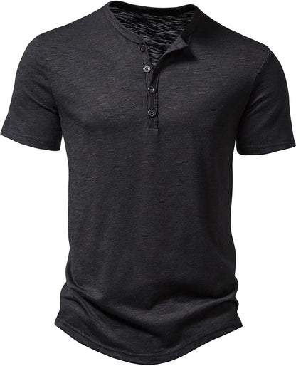 LucMatton Men's Casual Short Sleeve Slim Fit Henley Shirt Stylish 4 Buttons Muscle T-Shirts
