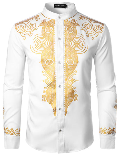 LucMatton Men's African Attire Long Sleeve Button Up Shirt
