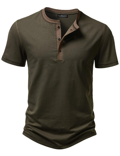 LucMatton Men's Slim fit Short Sleeve Henley T Shirt