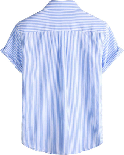 LucMatton Men's Nautical Striped Short Sleeve Button Down Shirts Casual Summer Beach Vacation Regular Fit with Pocket