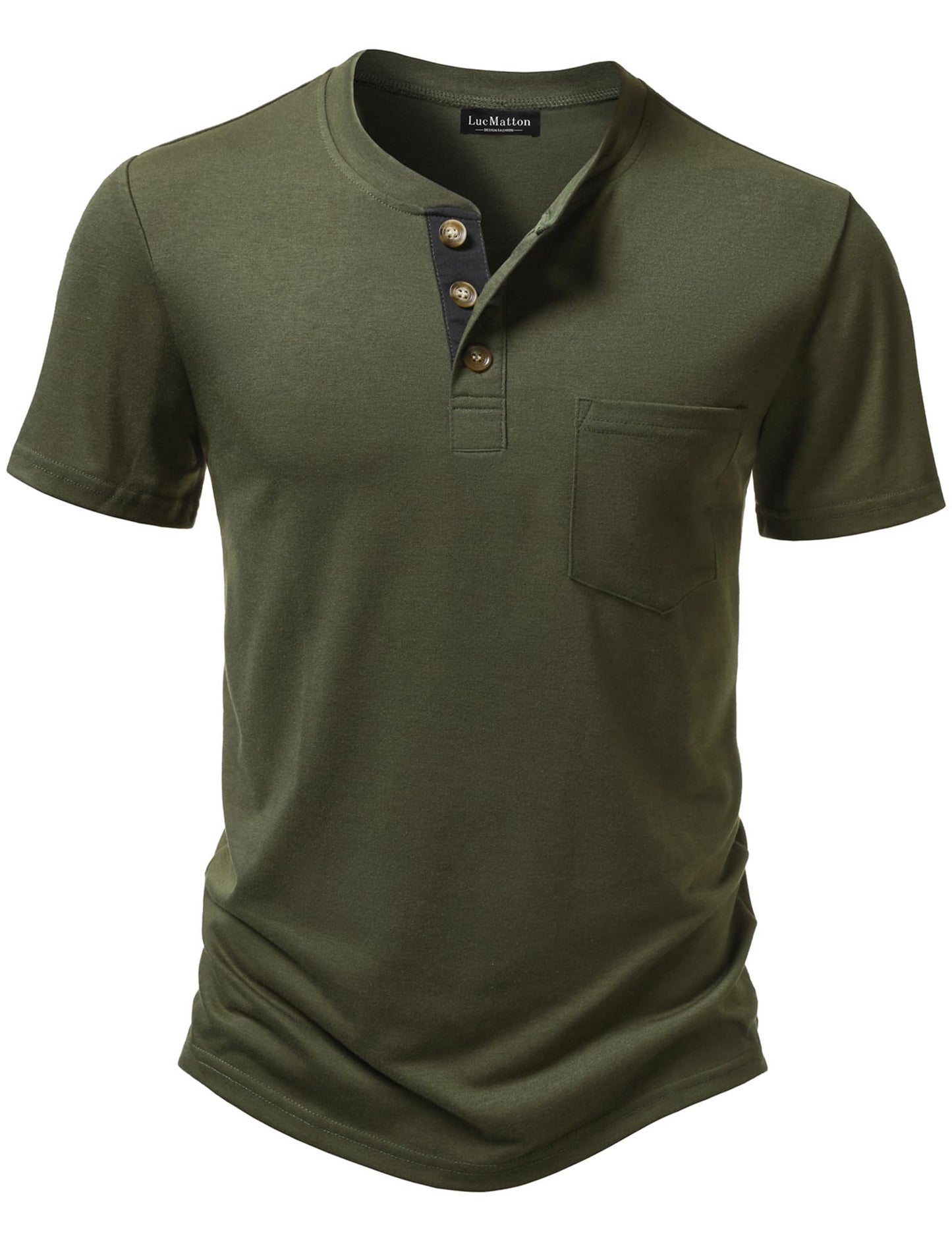 LucMatton Men's Lightweight Henley Shirt Casual Stretch Slim Fit Short Sleeve T-Shirt with Pocket