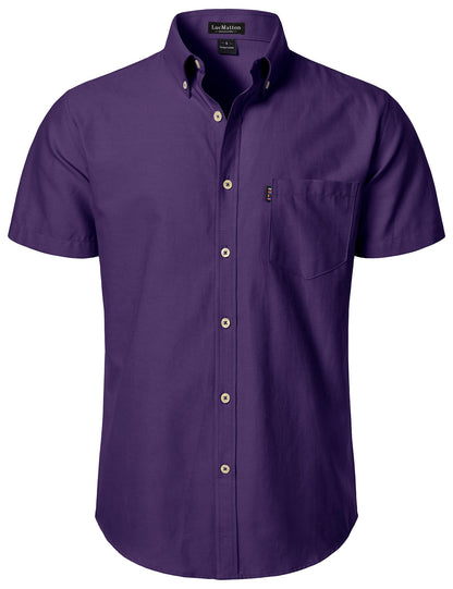 LucMatton Men's Oxford Short Sleeve Button Down Shirt Summer Casual Midweight Regular fit Dress Shirts with Pocket