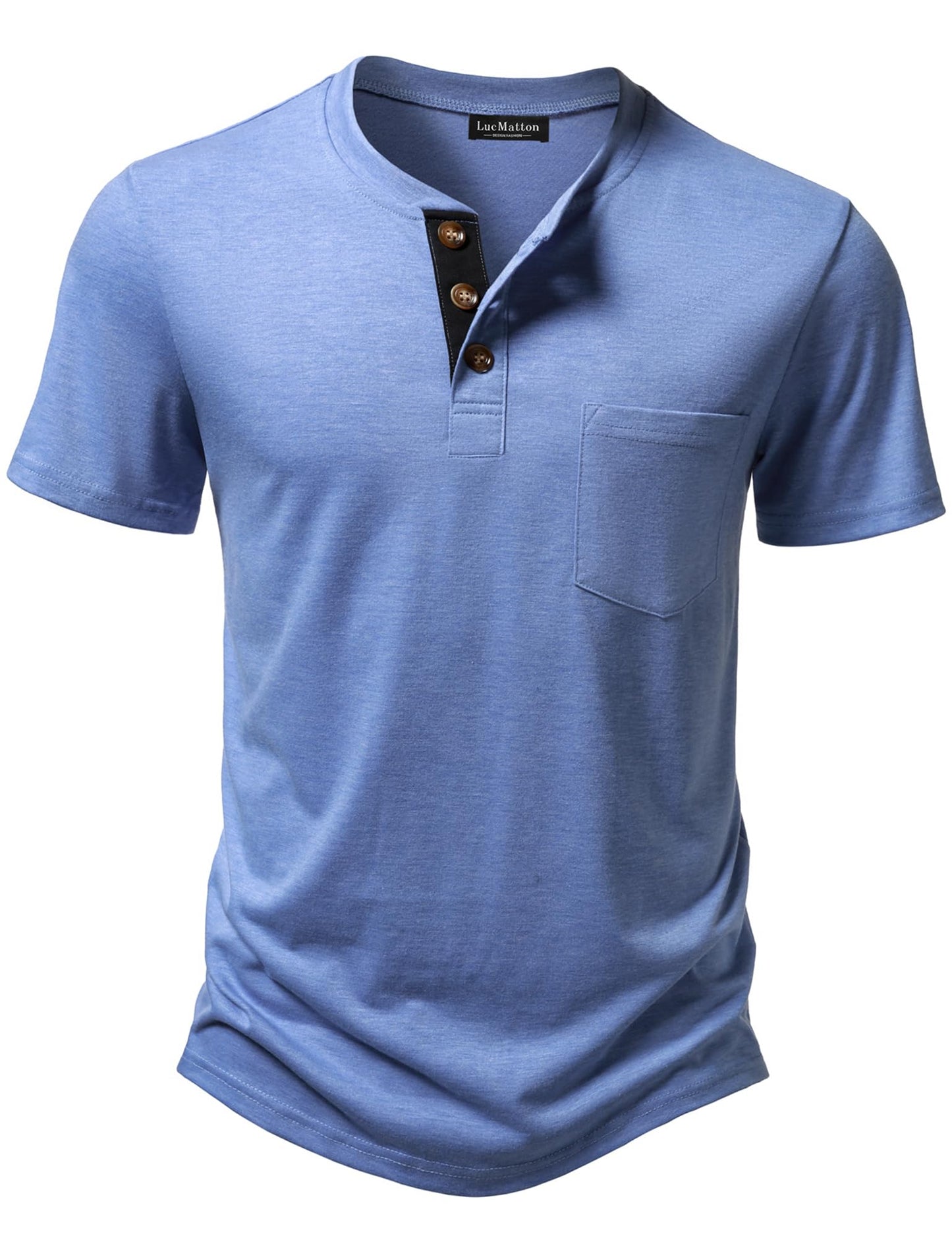 LucMatton Men's Lightweight Henley Shirt Casual Stretch Slim Fit Short Sleeve T-Shirt with Pocket