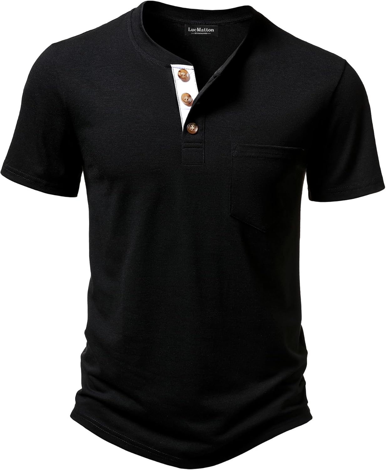 LucMatton Men's Lightweight Henley Shirt Casual Stretch Slim Fit Short Sleeve T-Shirt with Pocket