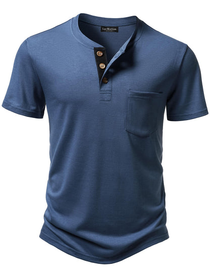 LucMatton Men's Lightweight Henley Shirt Casual Stretch Slim Fit Short Sleeve T-Shirt with Pocket