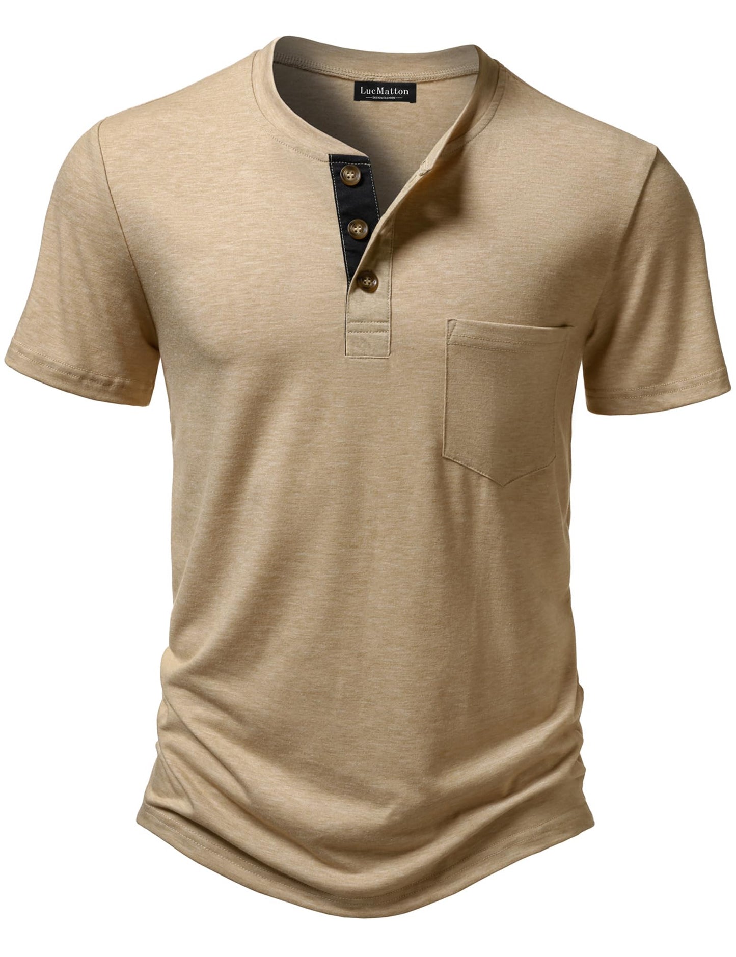 LucMatton Men's Lightweight Henley Shirt Casual Stretch Slim Fit Short Sleeve T-Shirt with Pocket