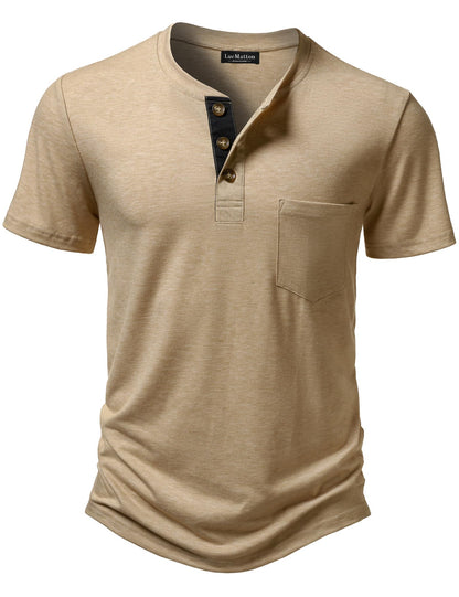 LucMatton Men's Lightweight Henley Shirt Casual Stretch Slim Fit Short Sleeve T-Shirt with Pocket