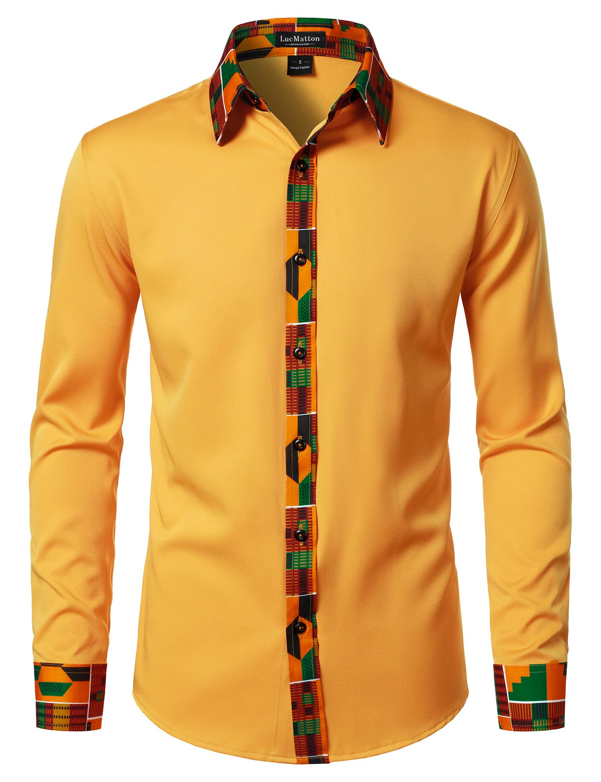 LucMatton Men's African Long Sleeve Button Down Dress Shirt