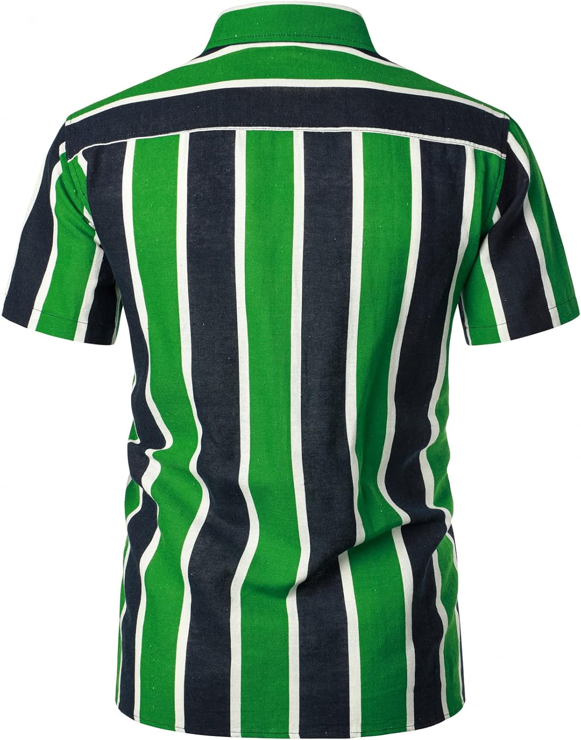 LucMatton Men's Cotton Linen Traditional Pattern Print Short Sleeve Button Down Hawaiian Shirts Black Green