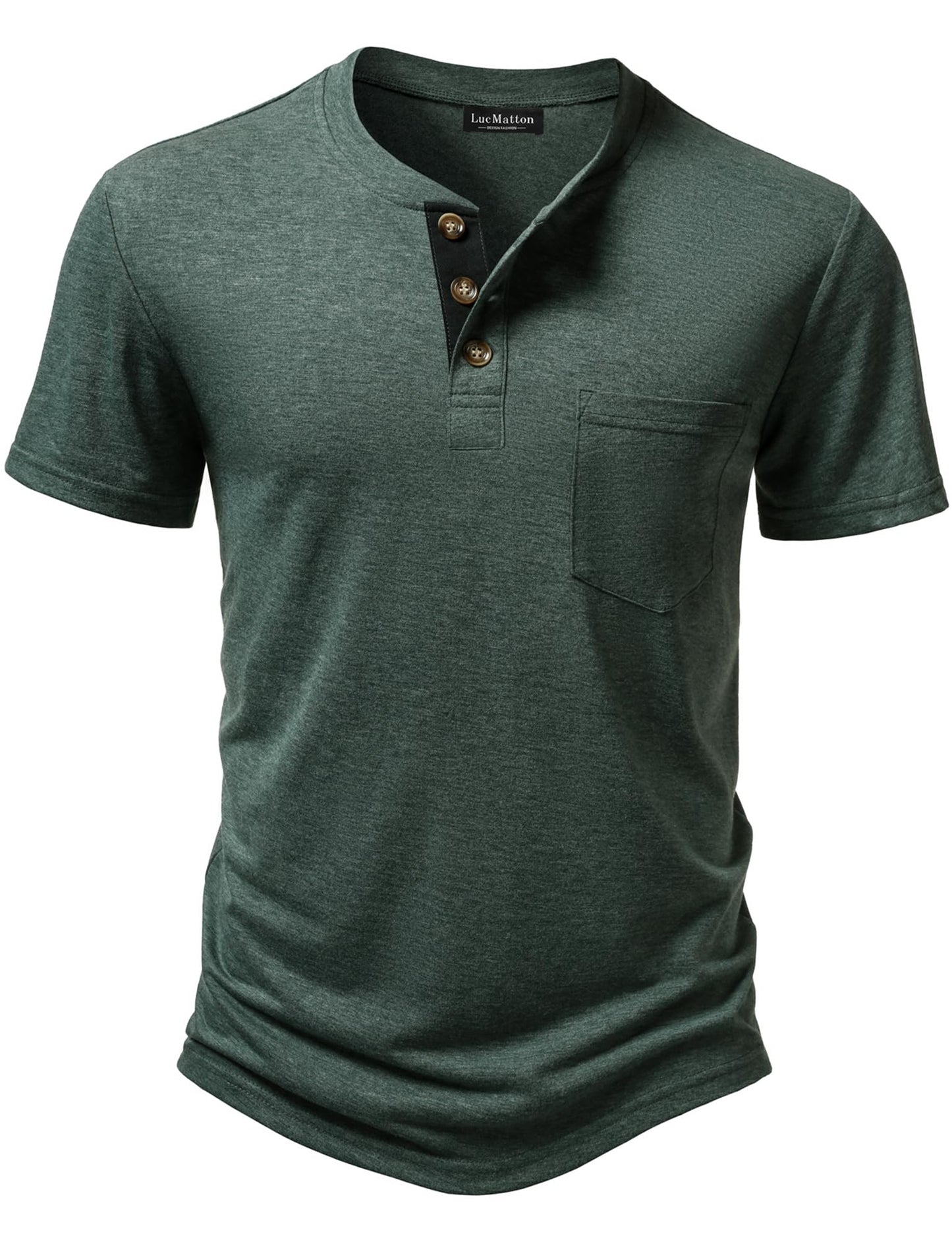 LucMatton Men's Lightweight Henley Shirt Casual Stretch Slim Fit Short Sleeve T-Shirt with Pocket