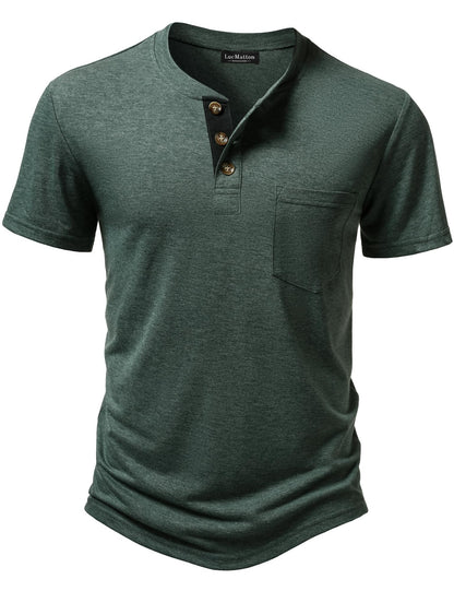 LucMatton Men's Lightweight Henley Shirt Casual Stretch Slim Fit Short Sleeve T-Shirt with Pocket