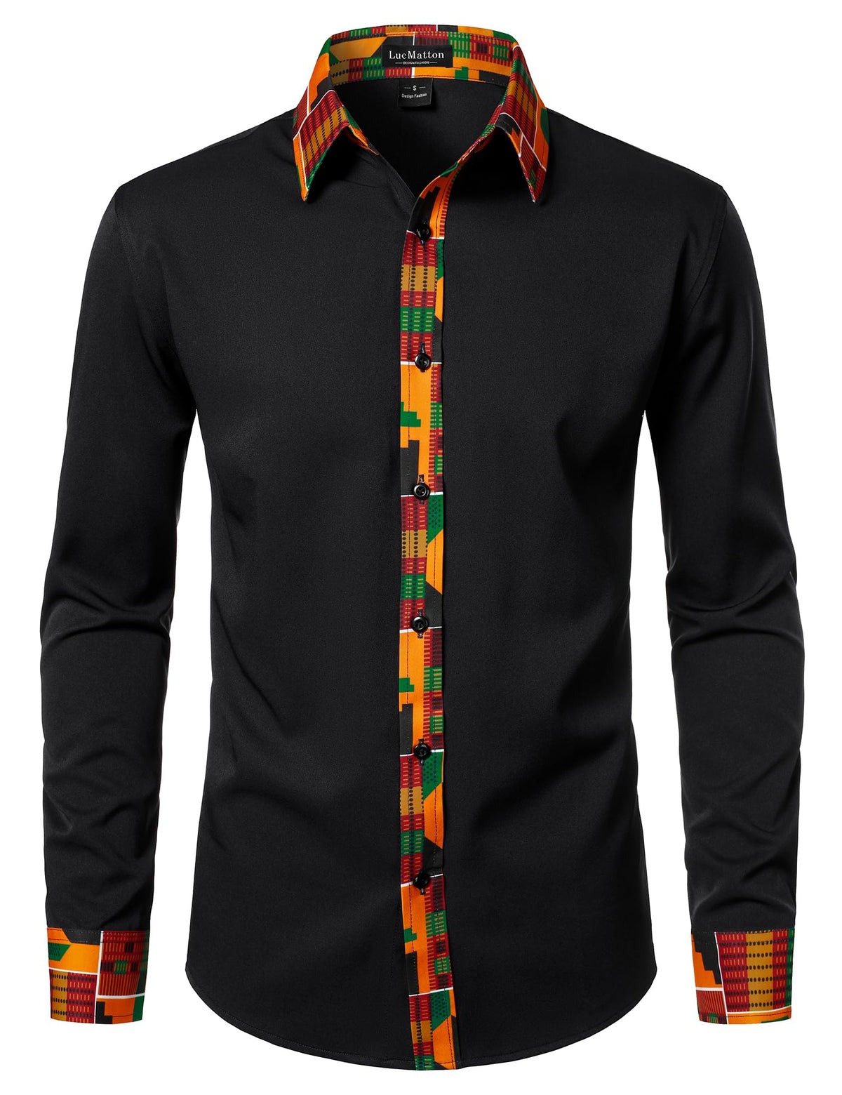 LucMatton Men's African Long Sleeve Button Down Dress Shirt