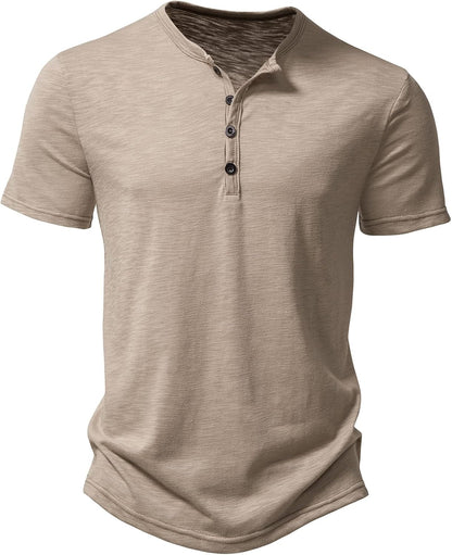 LucMatton Men's Casual Short Sleeve Slim Fit Henley Shirt Stylish 4 Buttons Muscle T-Shirts