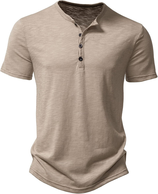 LucMatton Men's Casual Short Sleeve Slim Fit Henley Shirt Stylish 4 Buttons Muscle T-Shirts
