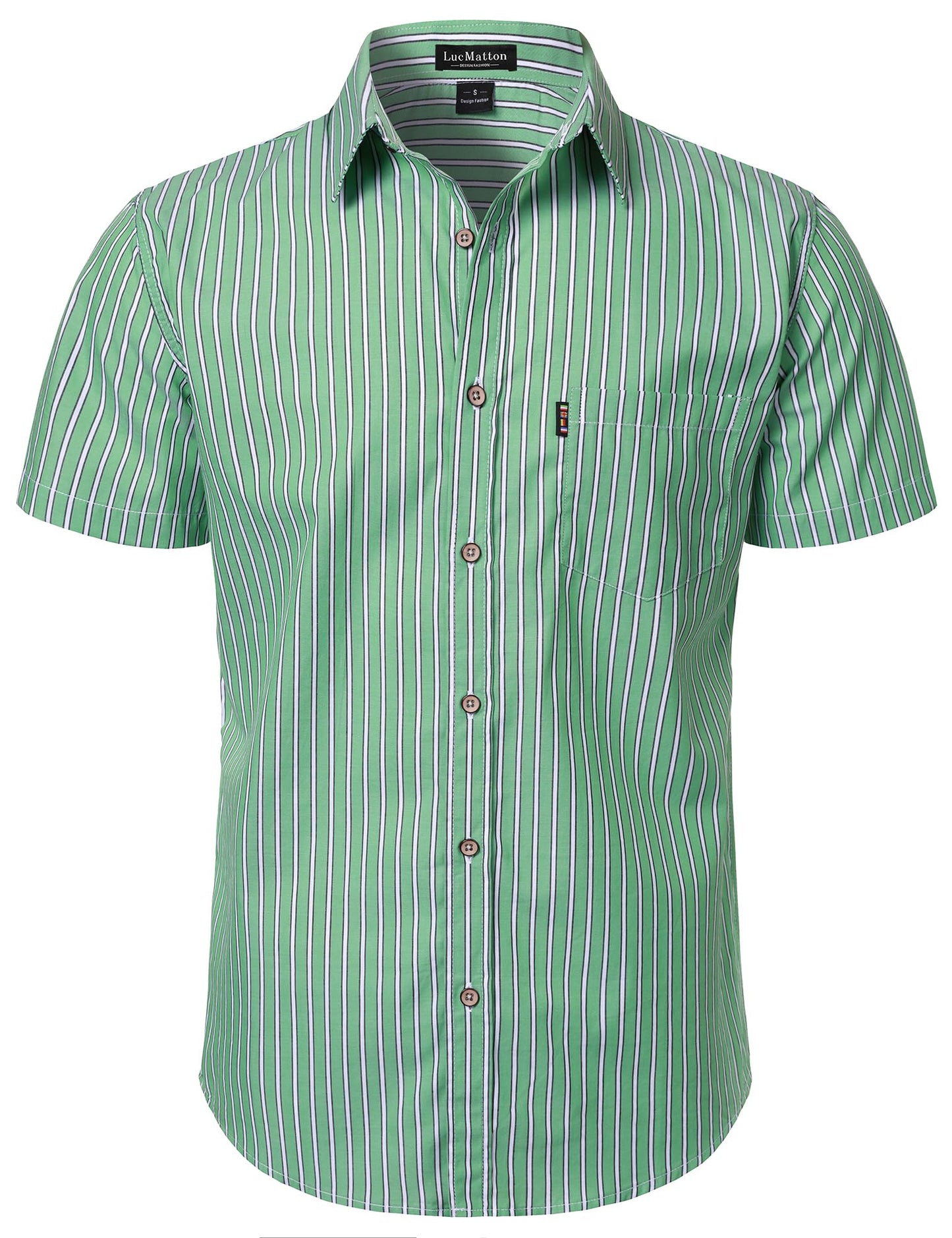 LucMatton Men's Casual Retro Striped Short Sleeve Button Down Shirts Cotton Summer Regular Fit with Pocket