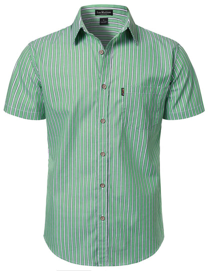 LucMatton Men's Casual Retro Striped Short Sleeve Button Down Shirts Cotton Summer Regular Fit with Pocket