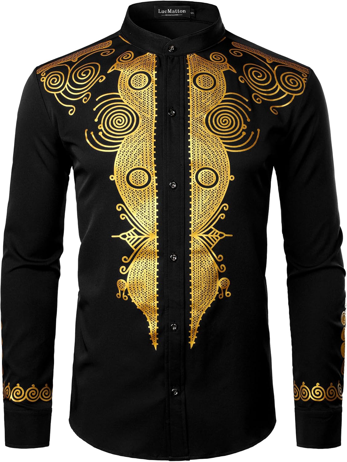 LucMatton Men's African Attire Long Sleeve Button Up Shirt