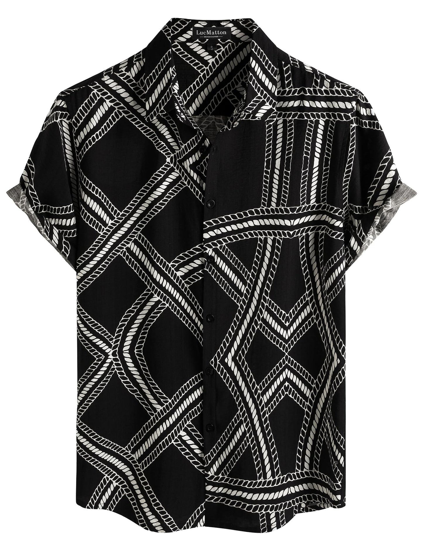LucMatton Men's Vintage Hawaiian Shirt Tropical Print Short Sleeve Button Down Shirts Aloha Styles for Summer Vacation