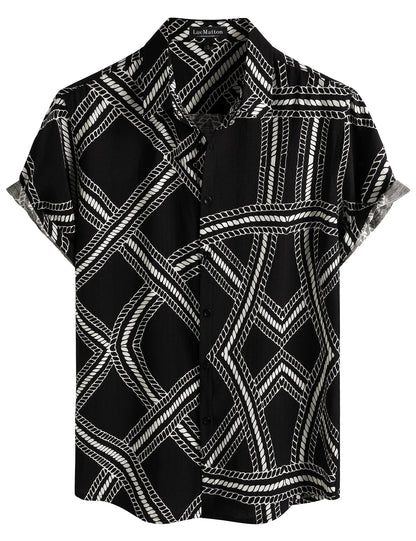 LucMatton Men's Vintage Hawaiian Shirt Tropical Print Short Sleeve Button Down Shirts Aloha Styles for Summer Vacation