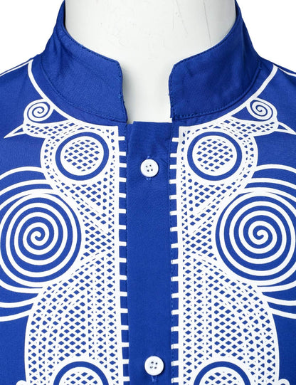 LucMatton Men's Traditional African Long Sleeve Dashiki Shiny Metallic Pattern Printed Party Shirt