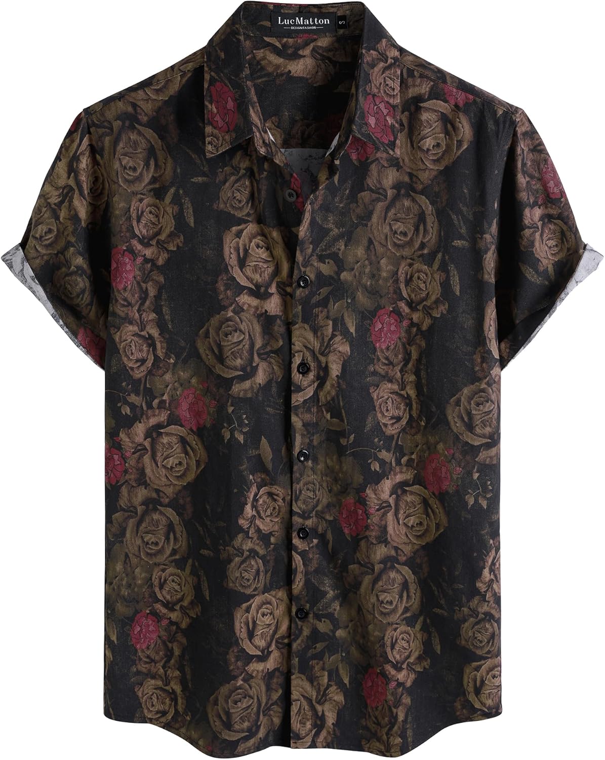LucMatton Men's 70s Hawaiian Shirt Vintage Print Short Sleeve Button Down Shirts for Summer Vacation & Beach