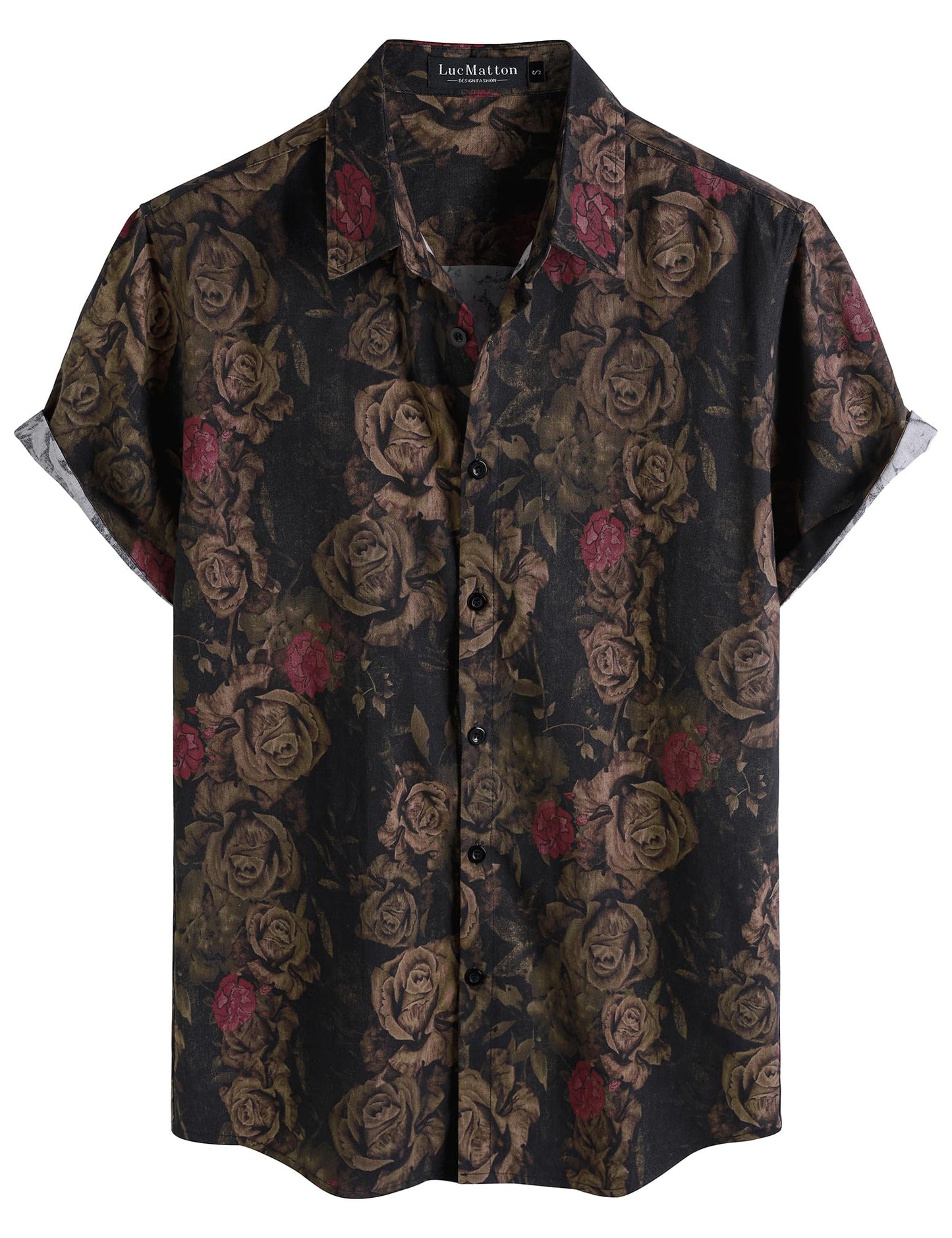 LucMatton Men's 70s Hawaiian Shirt Vintage Print Short Sleeve Button Down Shirts for Summer Vacation & Beach