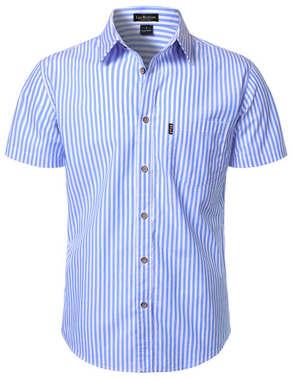 LucMatton Men's Casual Retro Striped Short Sleeve Button Down Shirts Cotton Summer Regular Fit with Pocket