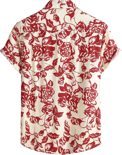 LucMatton Men's Vintage Hawaiian Shirt Tropical Print Short Sleeve Button Down Shirts Aloha Styles for Summer Vacation