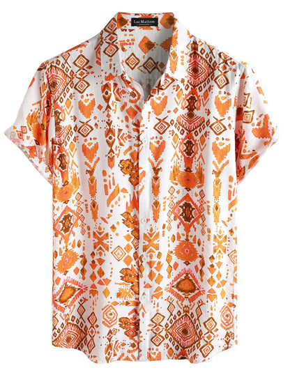 LucMatton Men's Vintage Hawaiian Shirt Tropical Print Short Sleeve Button Down Shirts Aloha Styles for Summer Vacation