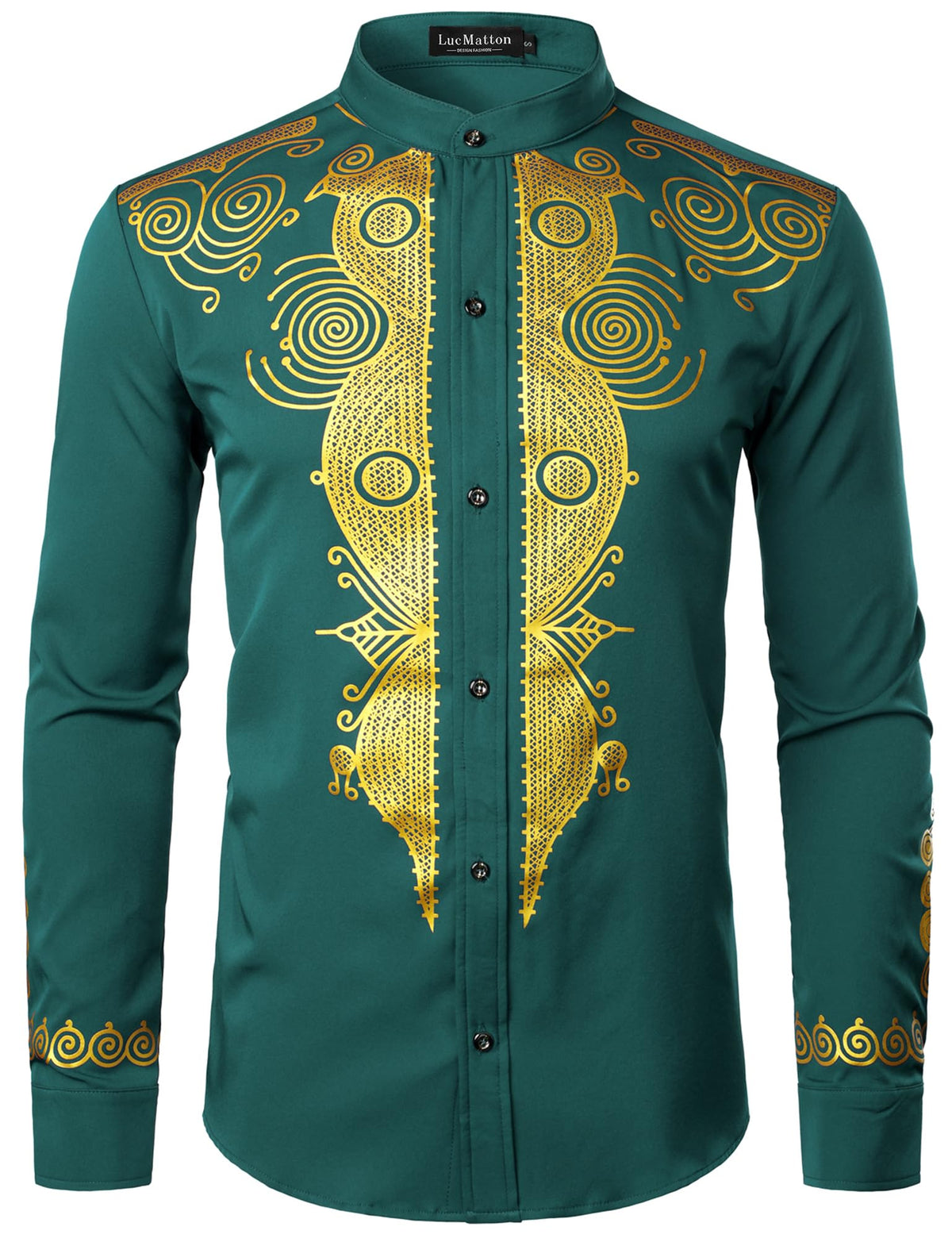 LucMatton Men's African Attire Long Sleeve Button Up Shirt