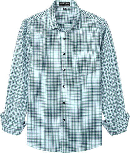 LucMatton Men's Gingham Dress Shirt Casual Business Long Sleeve Button Down Shirts with Pocket