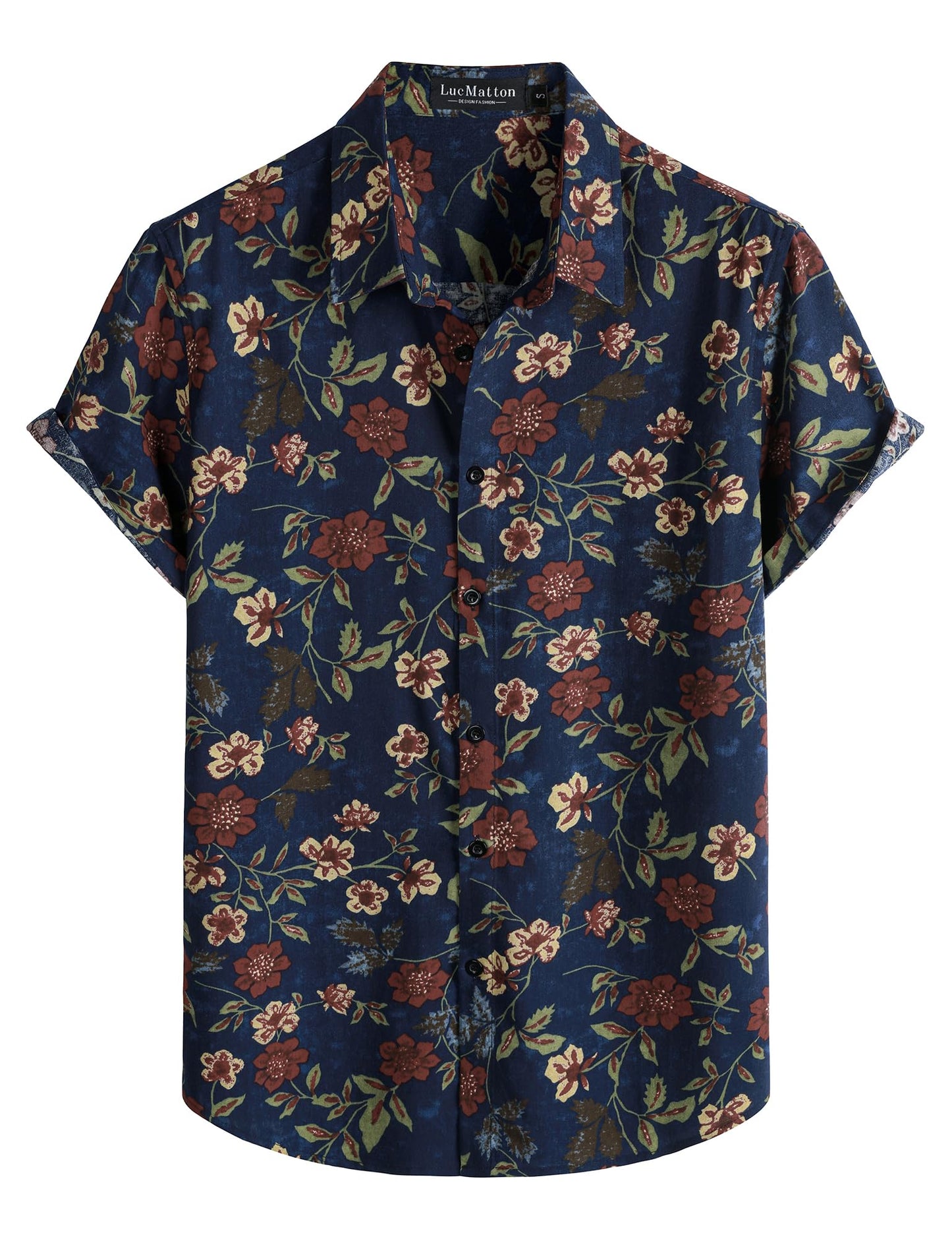 LucMatton Men's 70s Hawaiian Shirt Vintage Print Short Sleeve Button Down Shirts for Summer Vacation & Beach