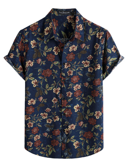 LucMatton Men's 70s Hawaiian Shirt Vintage Print Short Sleeve Button Down Shirts for Summer Vacation & Beach