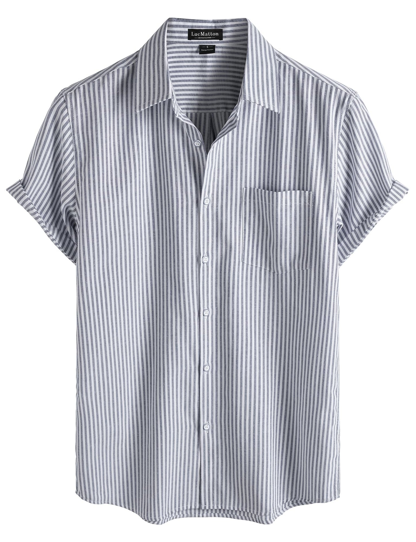LucMatton Men's Nautical Striped Short Sleeve Button Down Shirts Casual Summer Beach Vacation Regular Fit with Pocket