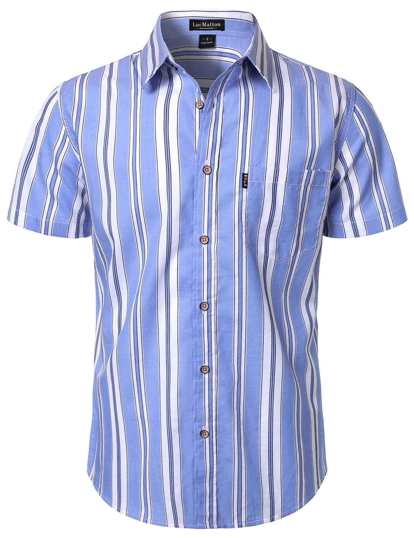 LucMatton Men's Casual Retro Striped Short Sleeve Button Down Shirts Cotton Summer Regular Fit with Pocket