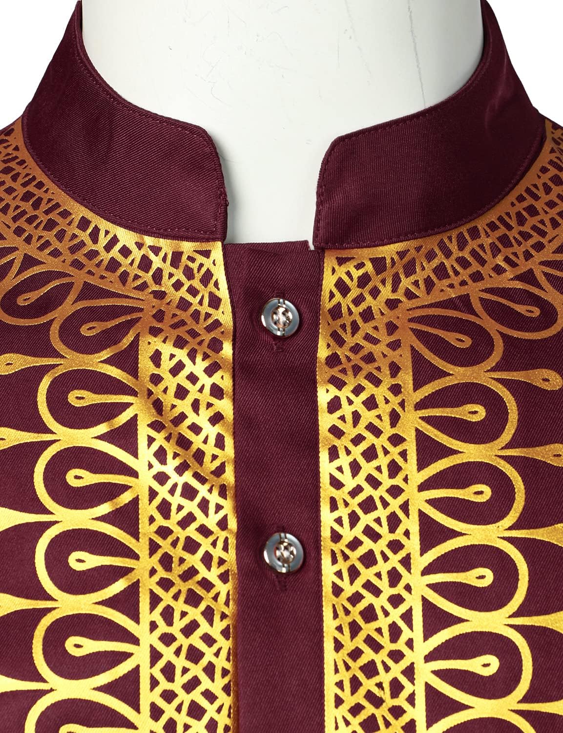 LucMatton Men's African 2 Piece Set Long Sleeve Gold Print Dashiki and Pants Outfit Traditional Suit