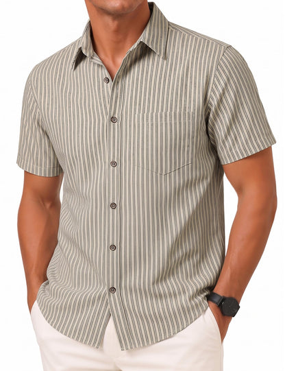 LucMatton Men's Stripe Short Sleeve Button Down Shirt Summer Smart Casual Regular Fit Tops