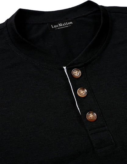 LucMatton Men's Lightweight Henley Shirt Casual Stretch Slim Fit Short Sleeve T-Shirt with Pocket