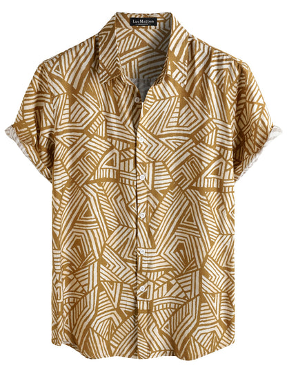LucMatton Men's Vintage Hawaiian Shirt Tropical Print Short Sleeve Button Down Shirts Aloha Styles for Summer Vacation