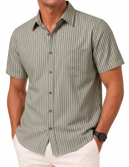 LucMatton Men's Stripe Short Sleeve Button Down Shirt Summer Smart Casual Regular Fit Tops
