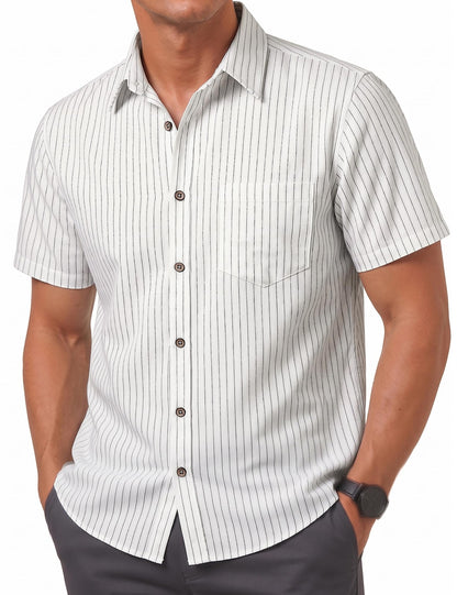 LucMatton Men's Stripe Short Sleeve Button Down Shirt Summer Smart Casual Regular Fit Tops