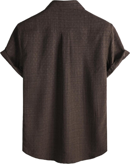 LucMatton Men's Vintage Short Sleeve Button Down Shirt Casual Regular Fit Textured Tops for Summer Vacation