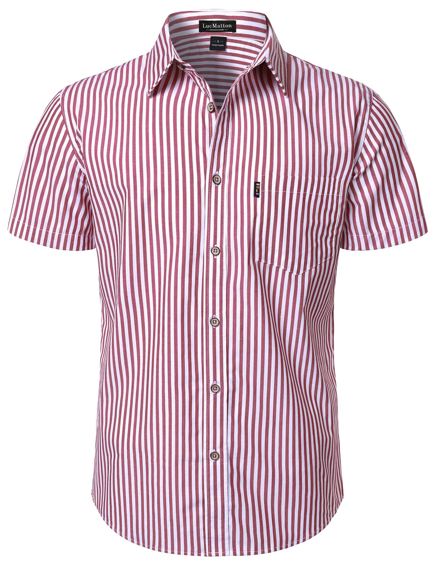 LucMatton Men's Casual Retro Striped Short Sleeve Button Down Shirts Cotton Summer Regular Fit with Pocket