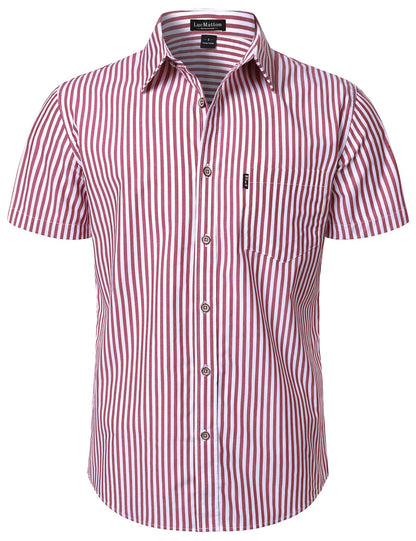 LucMatton Men's Casual Retro Striped Short Sleeve Button Down Shirts Cotton Summer Regular Fit with Pocket