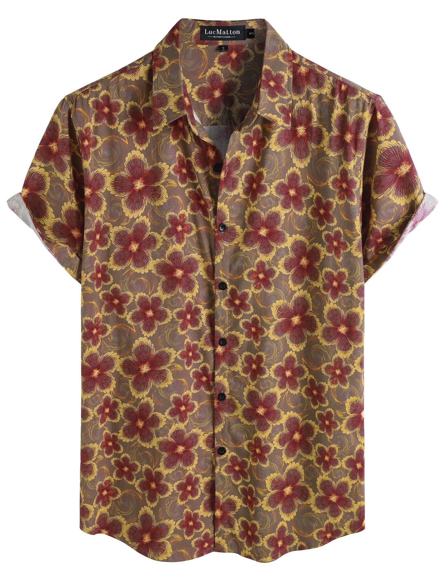 LucMatton Men's 70s Hawaiian Shirt Vintage Print Short Sleeve Button Down Shirts for Summer Vacation & Beach