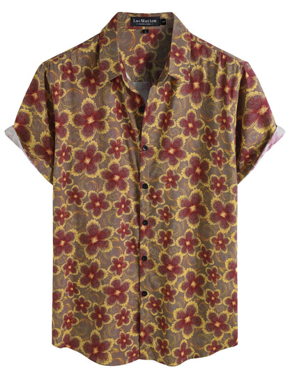 LucMatton Men's 70s Hawaiian Shirt Vintage Print Short Sleeve Button Down Shirts for Summer Vacation & Beach