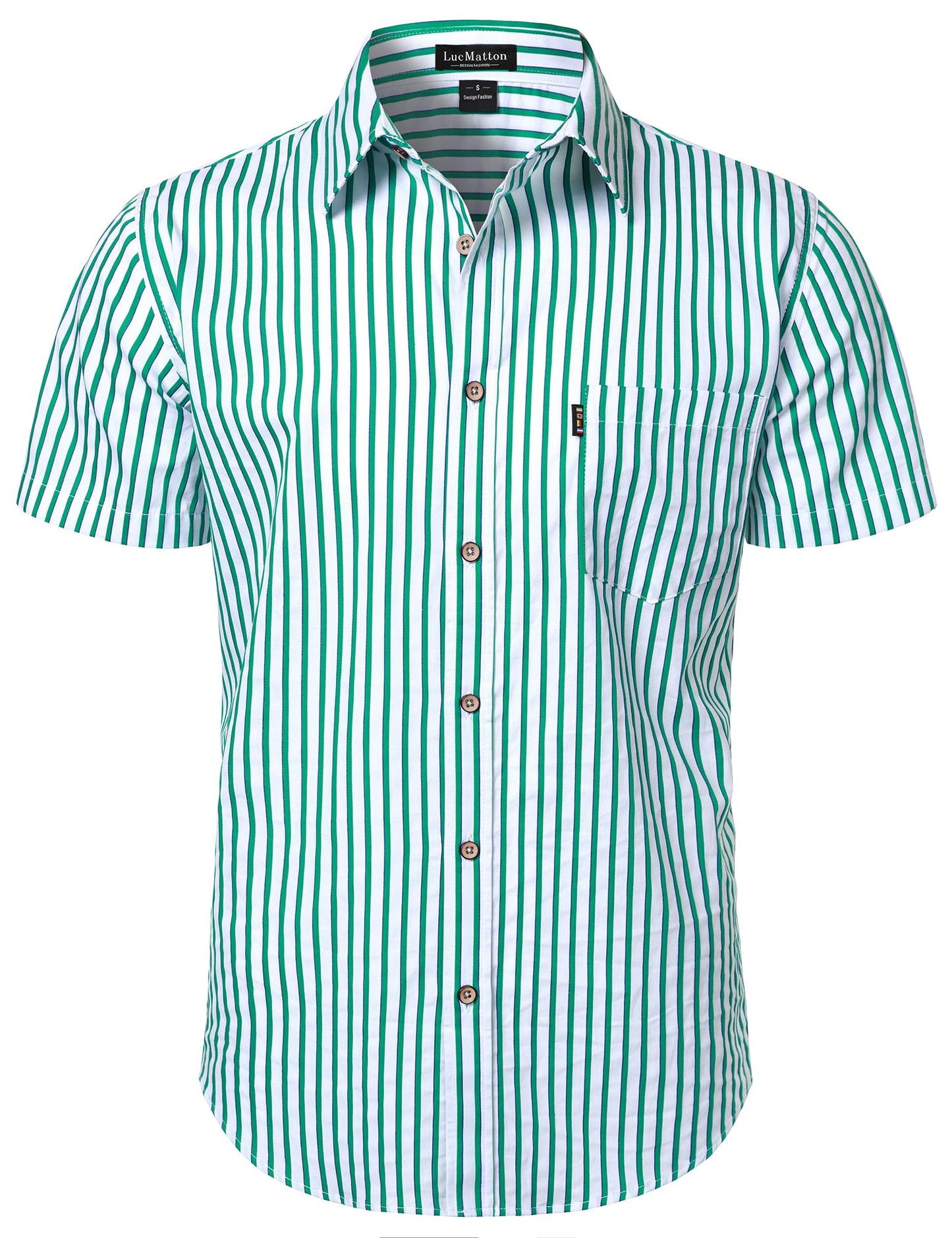 LucMatton Men's Casual Retro Striped Short Sleeve Button Down Shirts Cotton Summer Regular Fit with Pocket