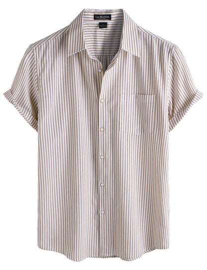 LucMatton Men's Nautical Striped Short Sleeve Button Down Shirts Casual Summer Beach Vacation Regular Fit with Pocket