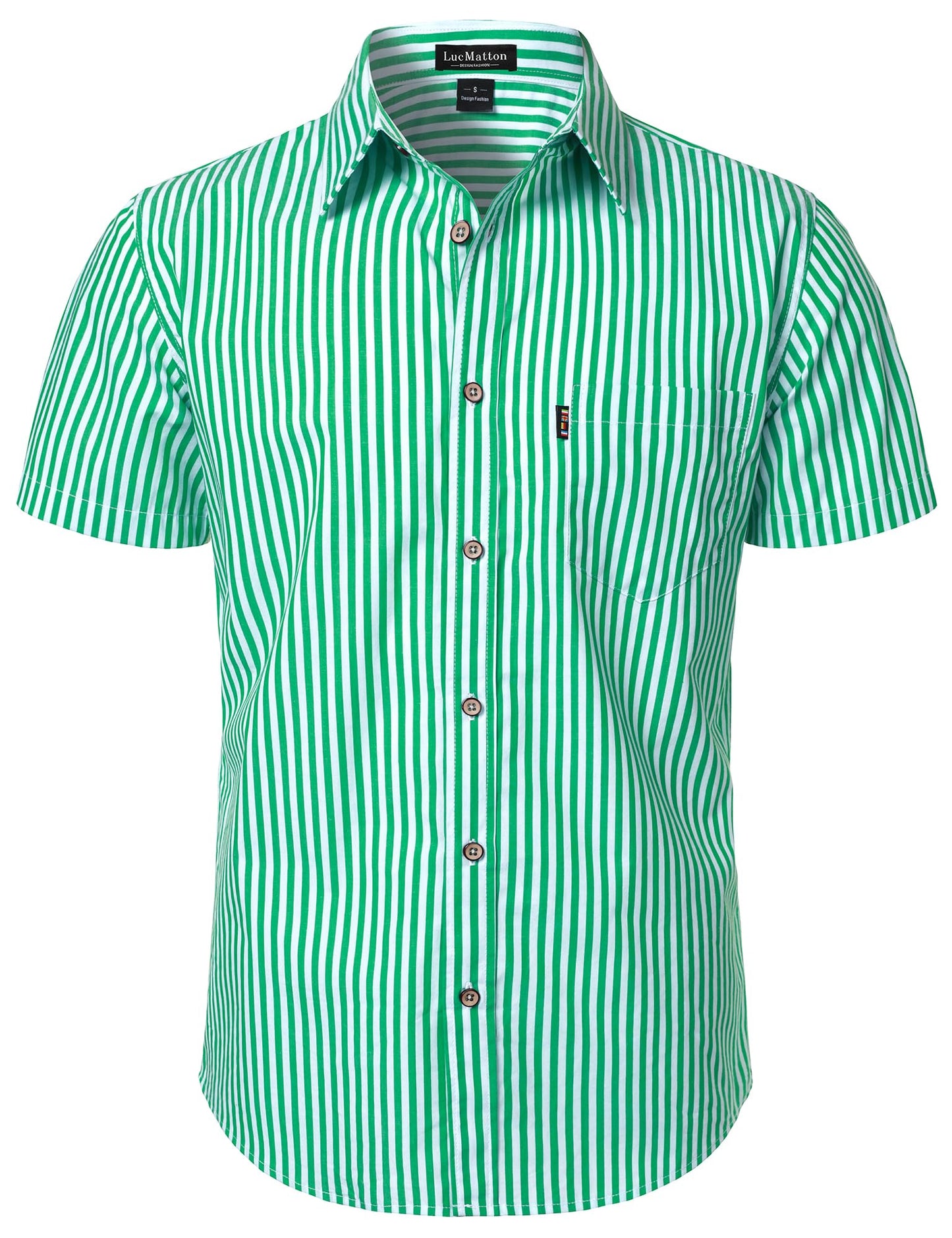 LucMatton Men's Casual Retro Striped Short Sleeve Button Down Shirts Cotton Summer Regular Fit with Pocket